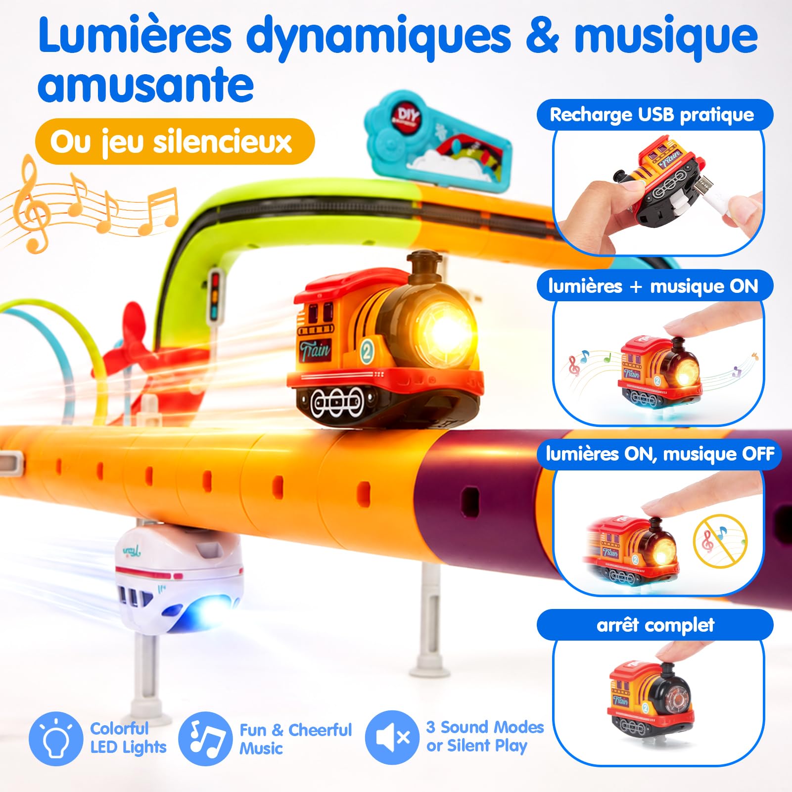 hahaland Train Électrique Enfant 3-8 Ans, 3D Circuit&2 Trains, 115 Pièces | Circuit Train Enfant, Anti-Gravité Train Enfant DIY à Assembler, Jouet Construction STEM Cadeau Garçon Fille 3 4 5 6 7 8 Ans