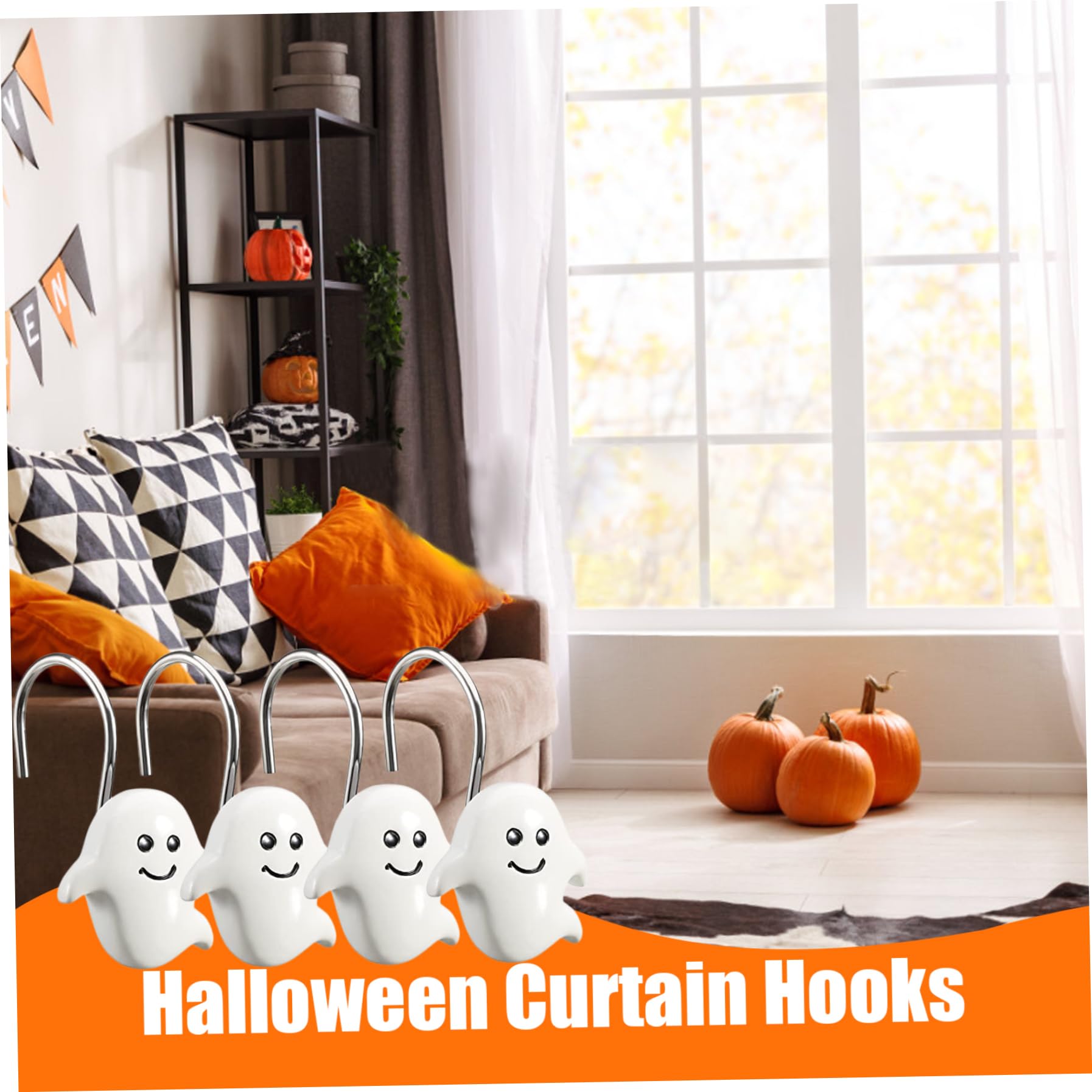 Whaline 12 Pcs Halloween Ghost Shower Curtain Hooks – Colorful Resin Decorative Rod Rings - View #5