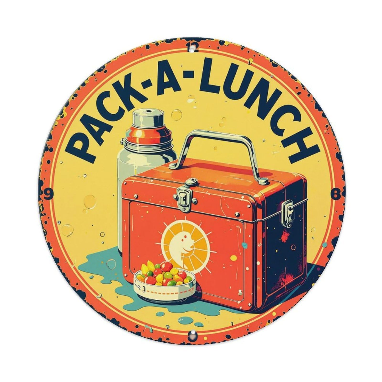 Pack A Lunch Tin Sign Vintage Round Tin Sign Retro Metal Wall Decor Metal Poster, Home Bar Garage Farmhouse Cafe Wall Art Decoration 8x8Inch