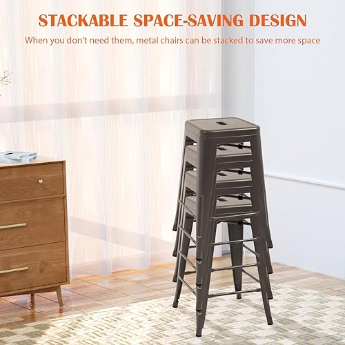 Miniatura 6 de Taburetes de bar de metal para isla de cocina, taburete de bar de 24 pulgadas de 4, taburetes de bar apilables para interiores y exteriores, silla