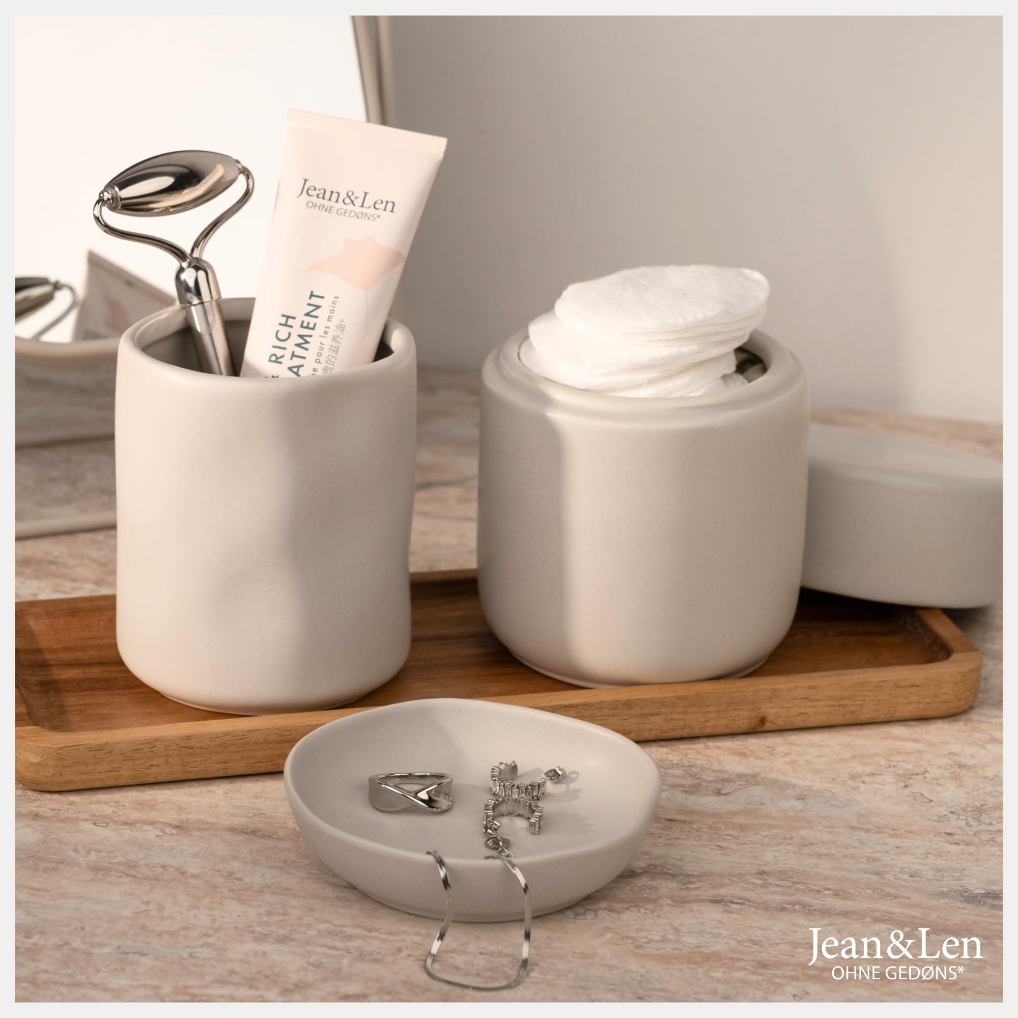 Jean & Len Zahnputzbecher aus robustem Steingut, beige, 8,3 x 10 cm