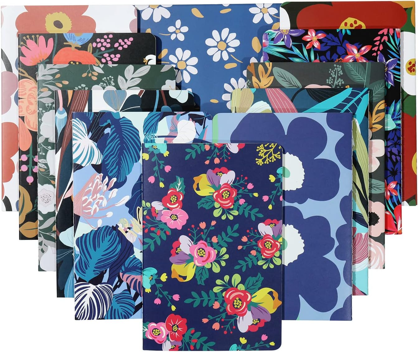 12 Pack Flower Design Blank Notebook Journals Bulk for Traveler, Student and Office, Plain Composition Subject Sketchbook Notebooks with Unlined Paper, 80GSM, 30 Sheets,5.5x 8.3 inch, A5 Size