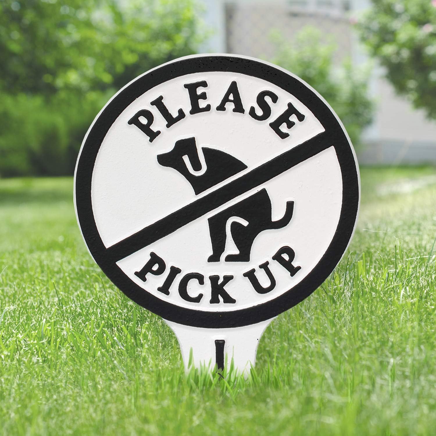 Whitehall Products 10602 Please Pick Courtesy Lawn Stake no Poop Dog Sign, 9.5" x 5.25" x 0.25", White/Black