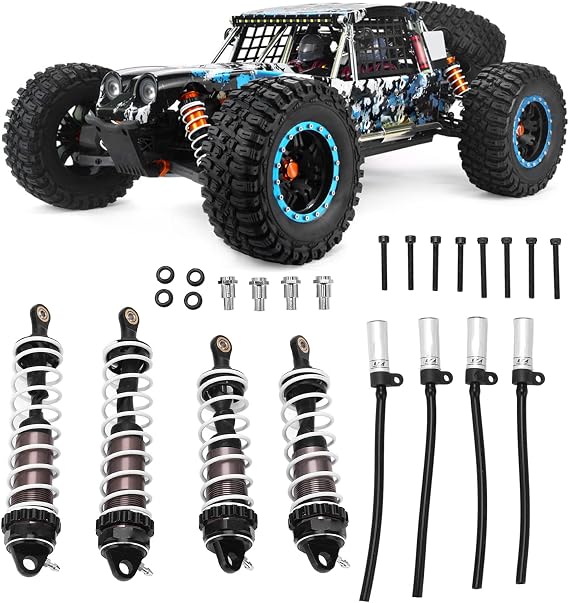 RC Shocks Damper Front Rear Springs Shock Absorber, Aluminum Dual Color RC Shock Absorber, Adjustable Height with Powerful Spring for ZD Racing DBX - 07 1/7 Model Vehicle, Stable D (Ti Black)