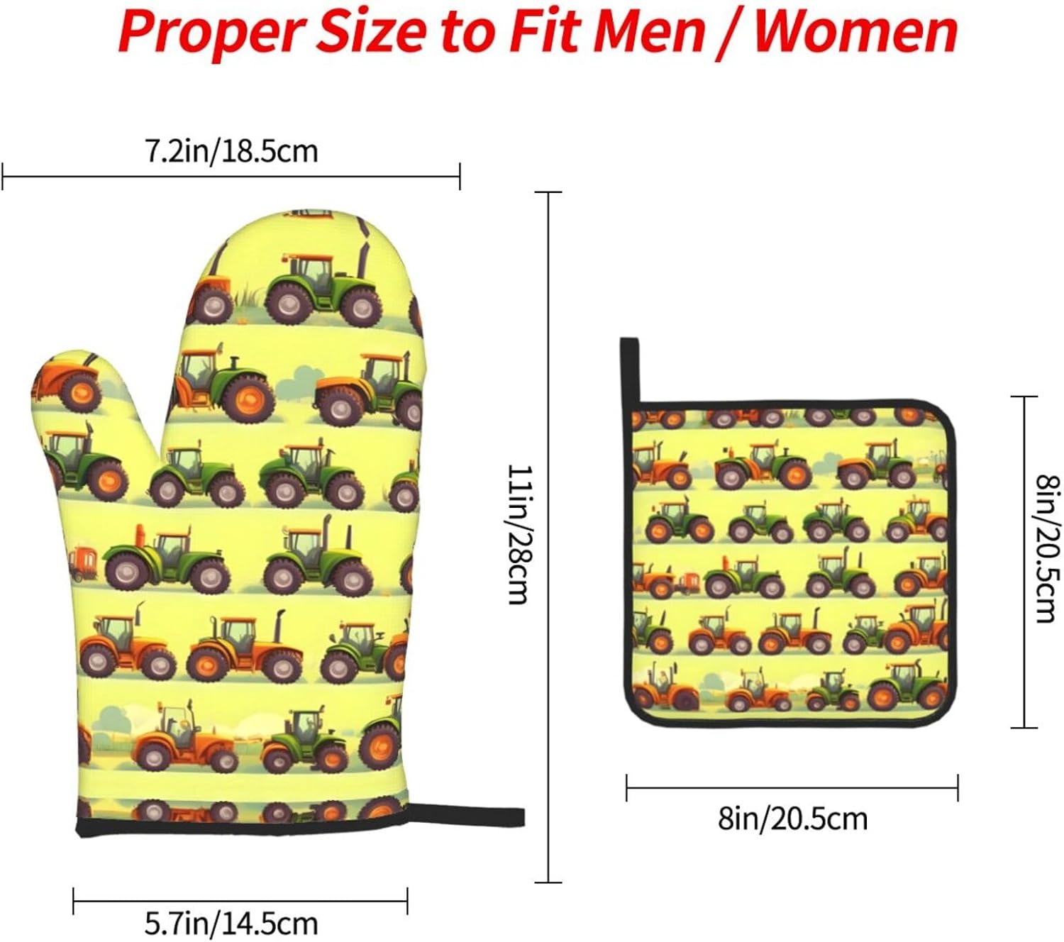 Green Fields Farming Machine Print Heat Resistant Microwave Gloves, Used for Baking, Cooking, and Fashion Kitchen Essentials