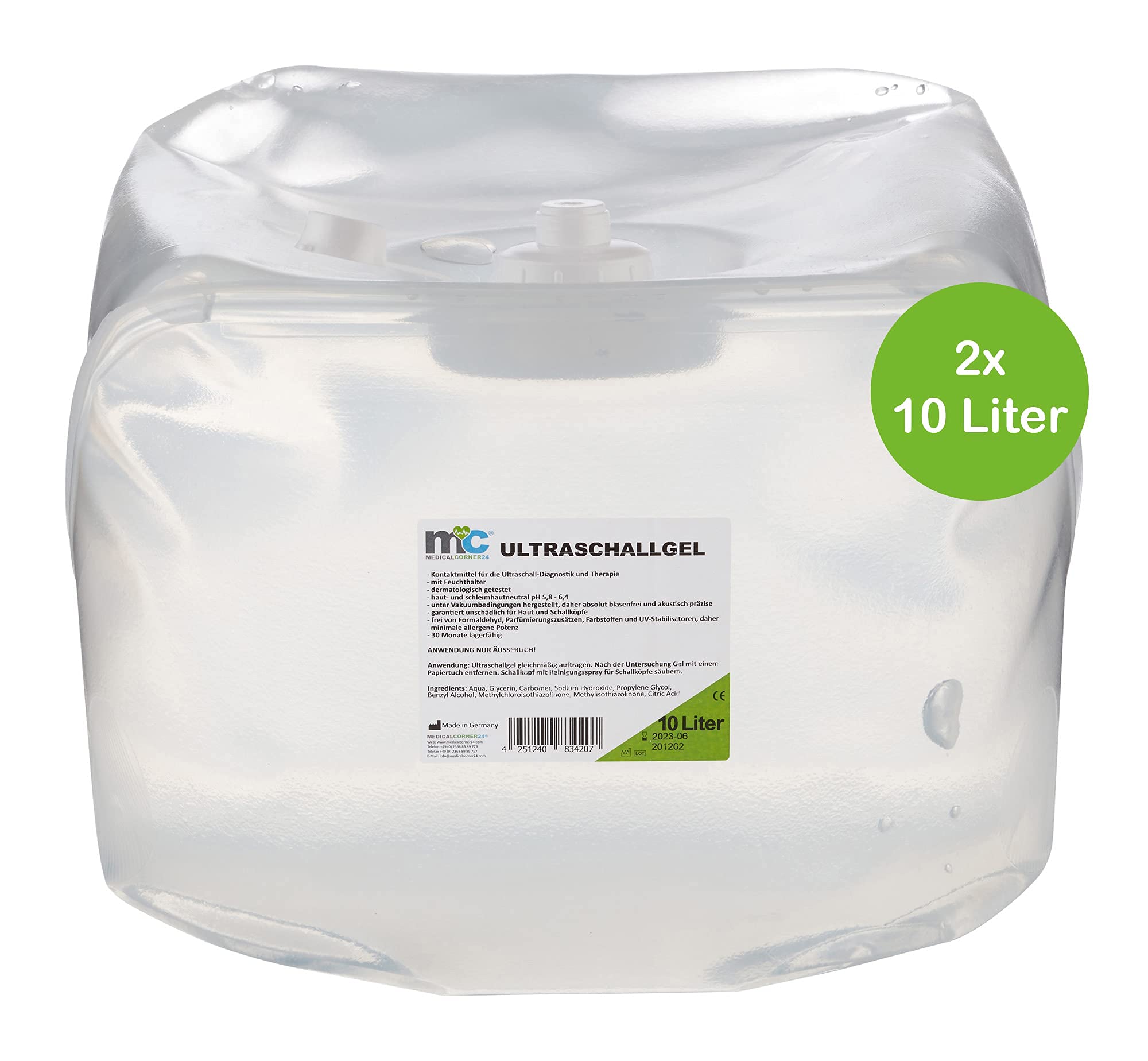 Medicalcorner24 - Garrafas de gel de ultrasonidos (20 kg, 2 x 10 kg)