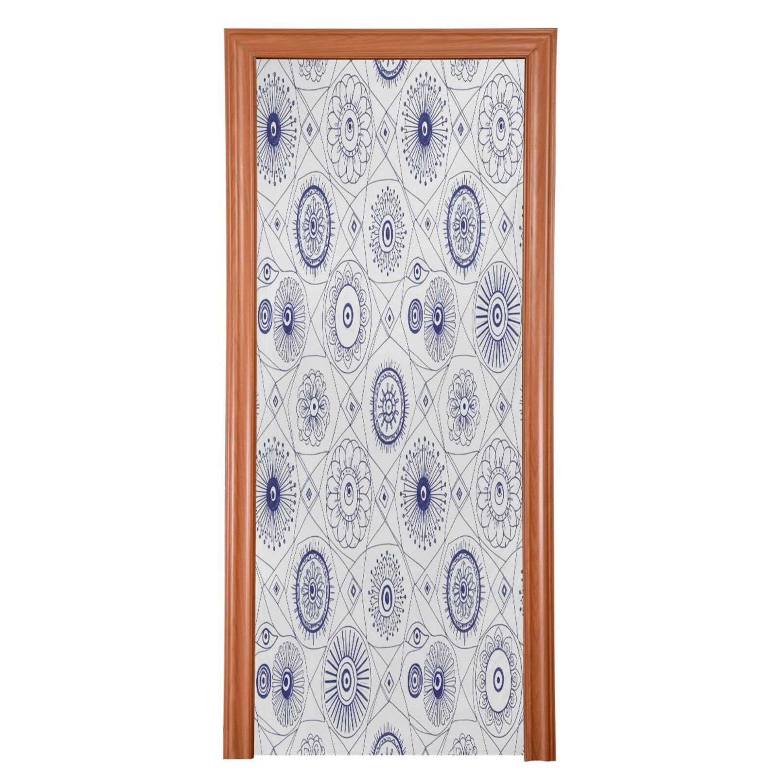 Housse de porte rétro bleu 81x200 cm lavable et réutilisable