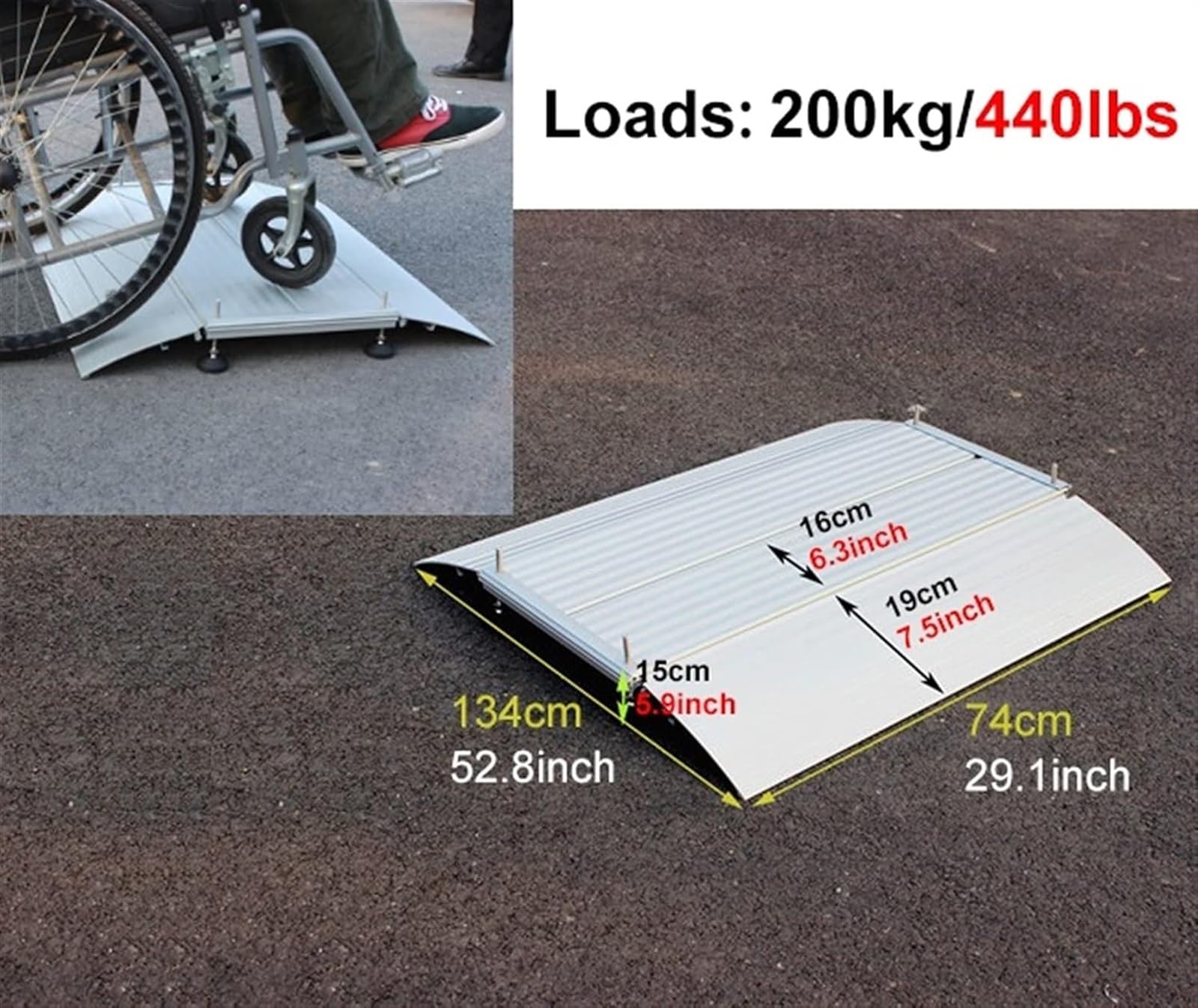 Rampa progowa, aluminiowa rampa wejściowa do wózków inwalidzkich, rampa progowa, przenośna rampa do drzwi z regulowaną stopką, do użytku wewnątrz i na zewnątrz (134 x 74 cm x 15 cm)