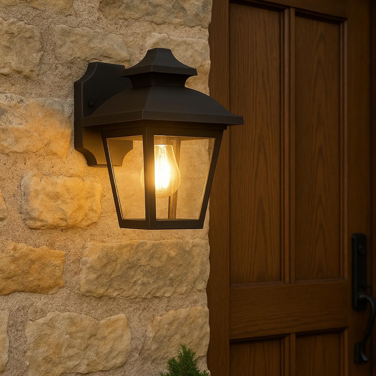 CGC Lighting Lanterna lampade da parete esterna rettangolare nera per esterni Lampadina E27 moderna vintage (Nero medio)