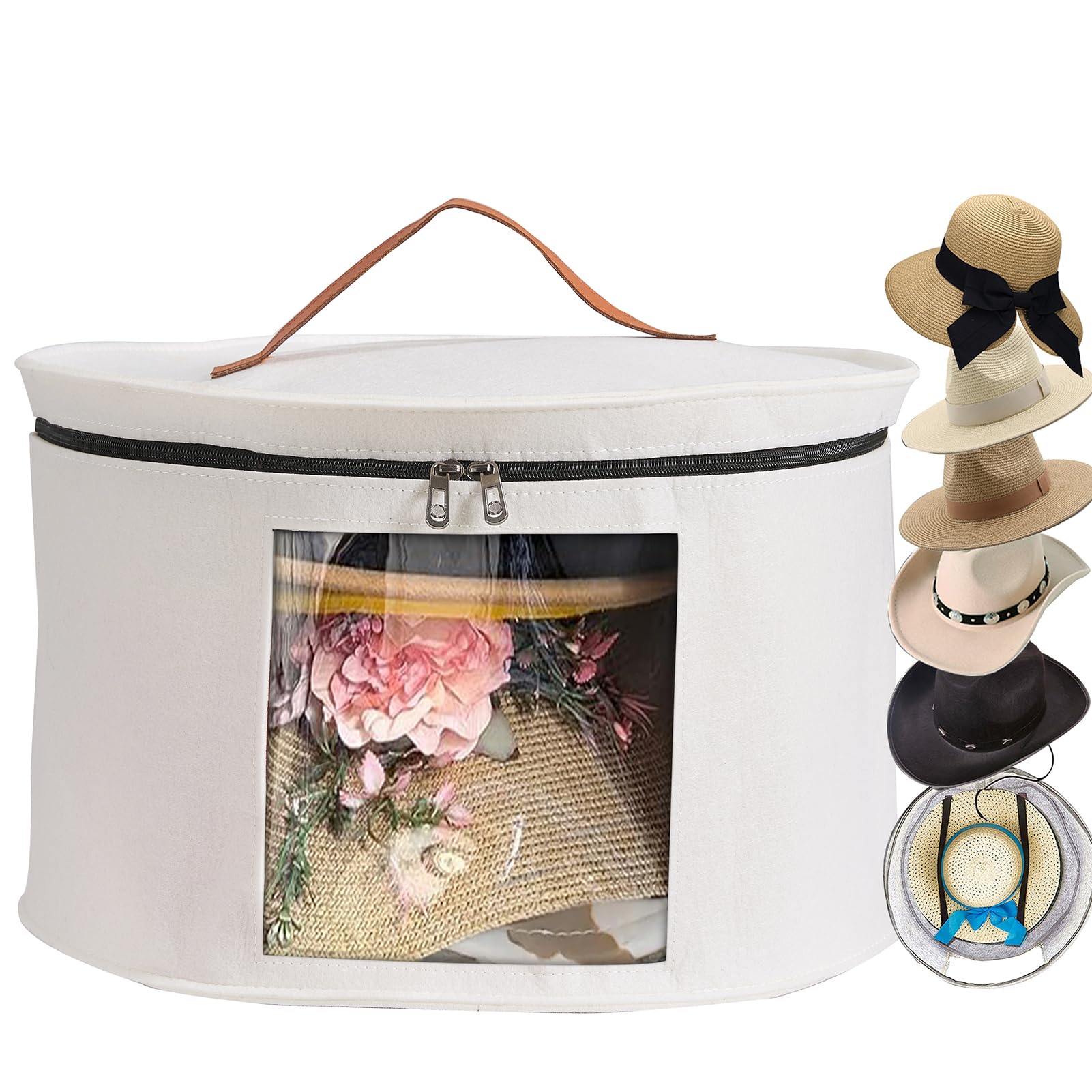 SHWWQUE Hat Storage Box,Hat Boxes for Women Storage,Cowboy Hats Holder for Travel,Wide Brims Hat Carrier Case,Stuffed Animal Toy Organizer,Hat Box