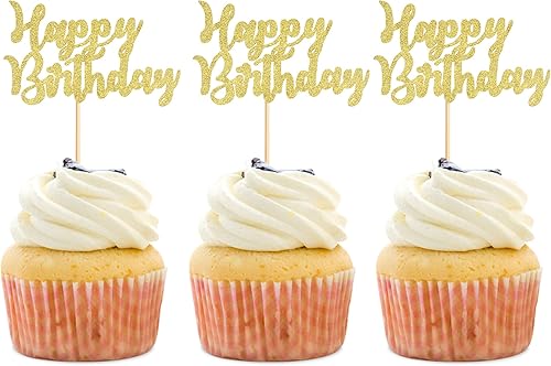 Miniatura 2 de DGC-2021-50-Gold - 25 decoraciones para cupcakes con purpurina dorada para cumpleaños temáticos de cumpleaños, decoración de fiesta de cumpleaños,