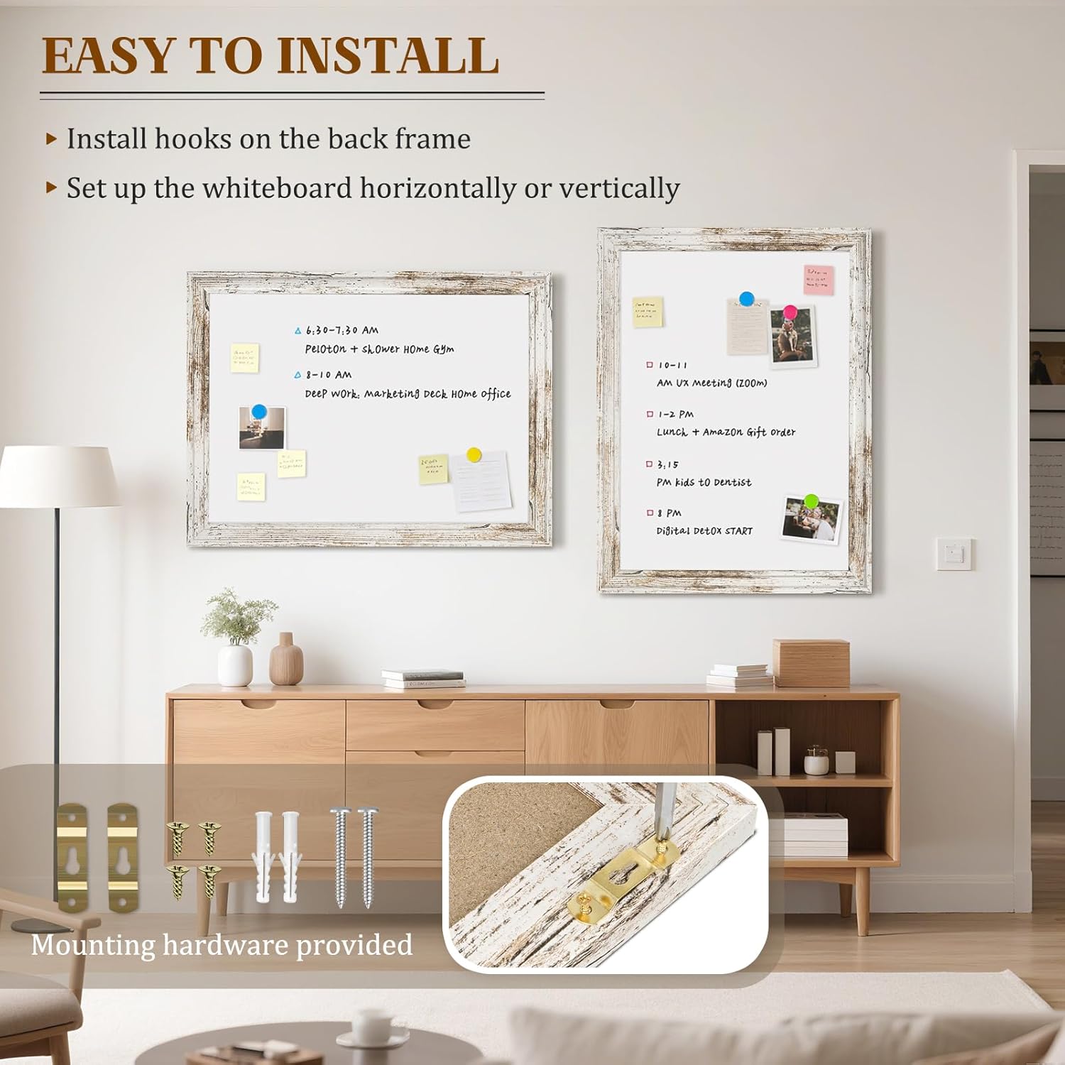 White Board for Wall, 24'' x 18'' Magnetic Dry Erase Board, Decorative Whiteboard with Vintage Wooden Frame, Hanging Writing Board for Home Office School Dorm