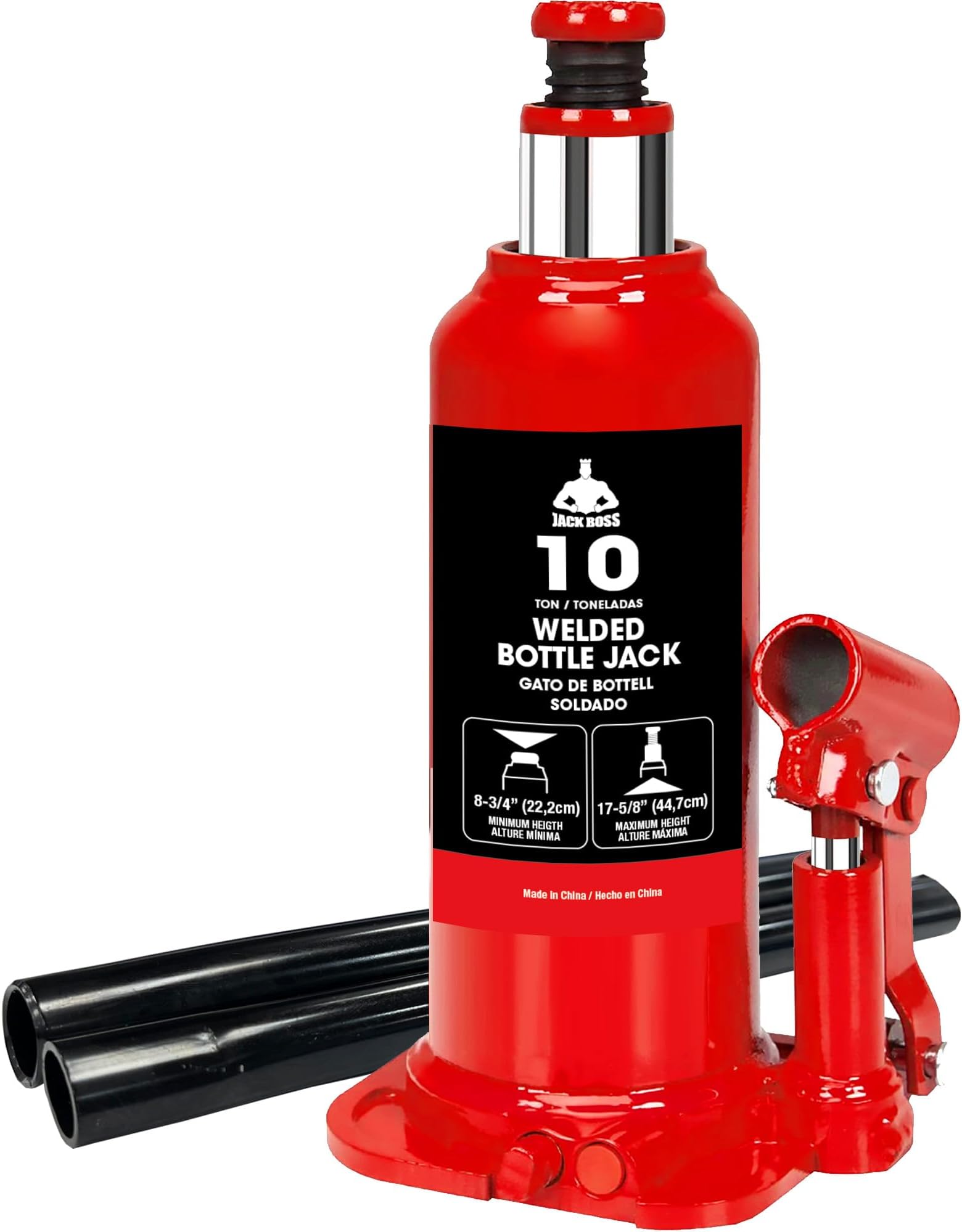 Jack Boss Bottle Jack 10 Ton (22,000 LBs) Hydraulic Car Jack, Fit for Auto Truck Repair and House Lift, Red
