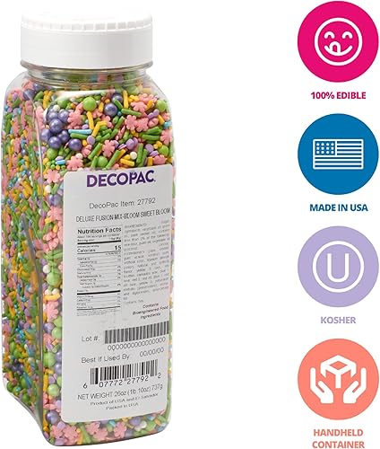 Miniatura 2 de DECOPAC Bloom Sweet Bloom Deluxe Fusion Mix, 26 onzas, chispas de caramelo en recipiente de mano, gránulos comestibles para pasteles de celebración,