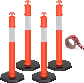 YITAHOME Delineator Post with Base, 4 Pack Traffic Delineator Posts with Reflective Collars, 45 inch Delineator Post Cones for Parking Lots, Road Safety, Construction Events