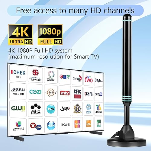 Miniatura 2 de Antena de TV, antena de TV para interiores, antena de TV para Smart TV en interiores, antena de TV para canales locales, soporte 4K 1080p, más de
