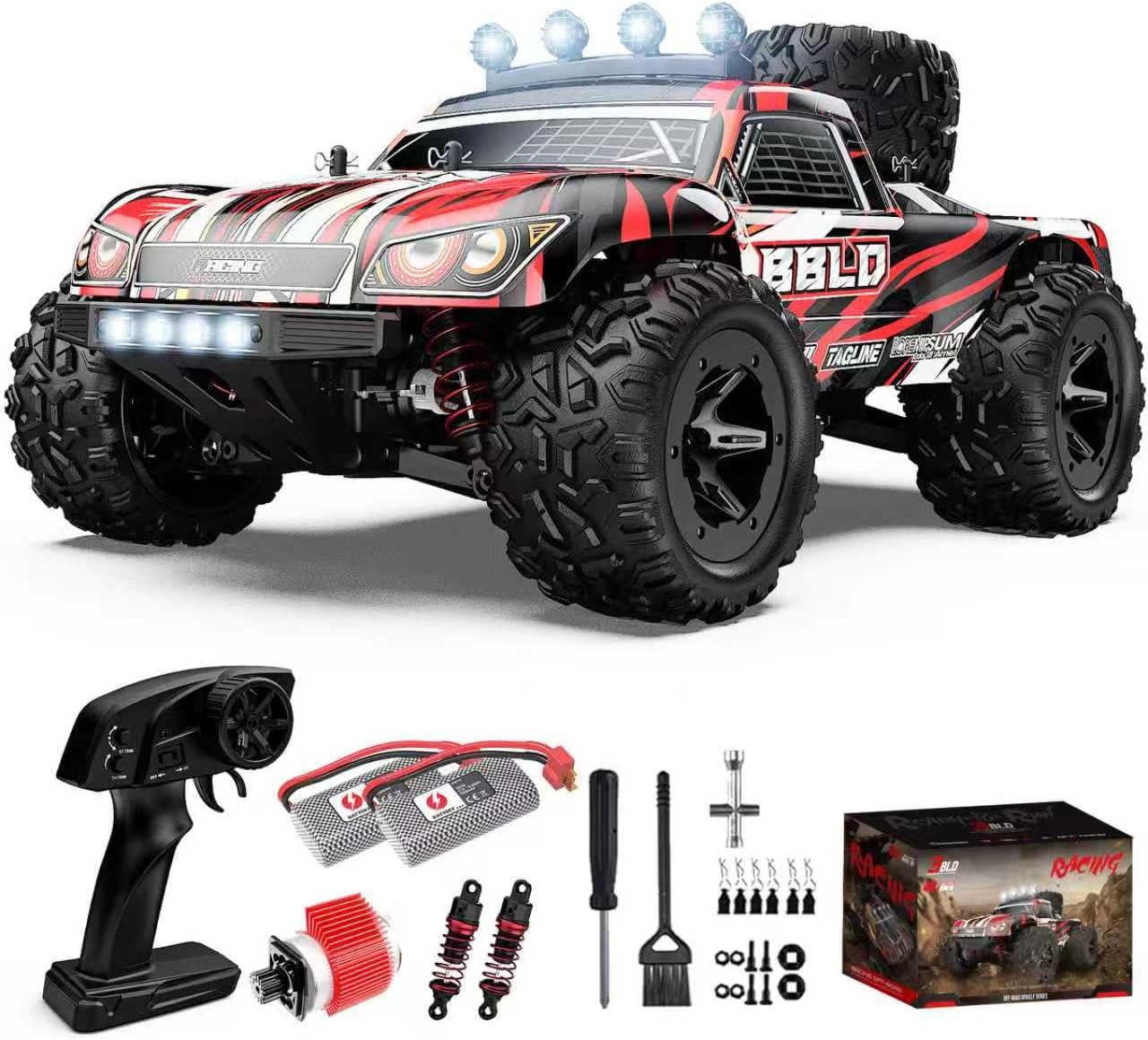 1:18 RC Car 4WD, 25+ MPH Monster Truck, All Terrain Off-Road Hobby Grade Remote Control Car, 4x4 Crawler with 2 Batteries for 50 Mins Play, Red