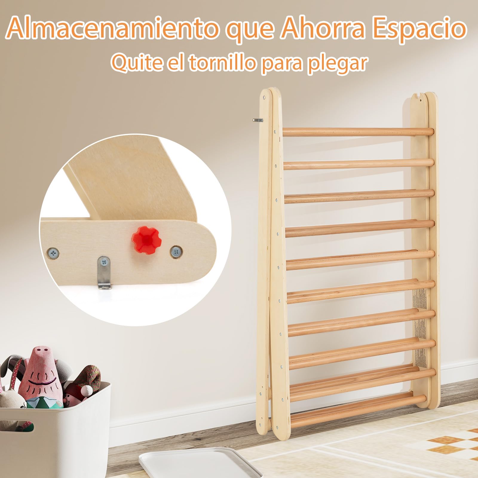 COSTWAY Escalera de Madera Triangular, Escalera Triangular Plegable con Rampa para Escalar y Deslizar, Escalera de Interior con Estructura Triangular para Casa Guardería para Niños y Niñas (Natural)