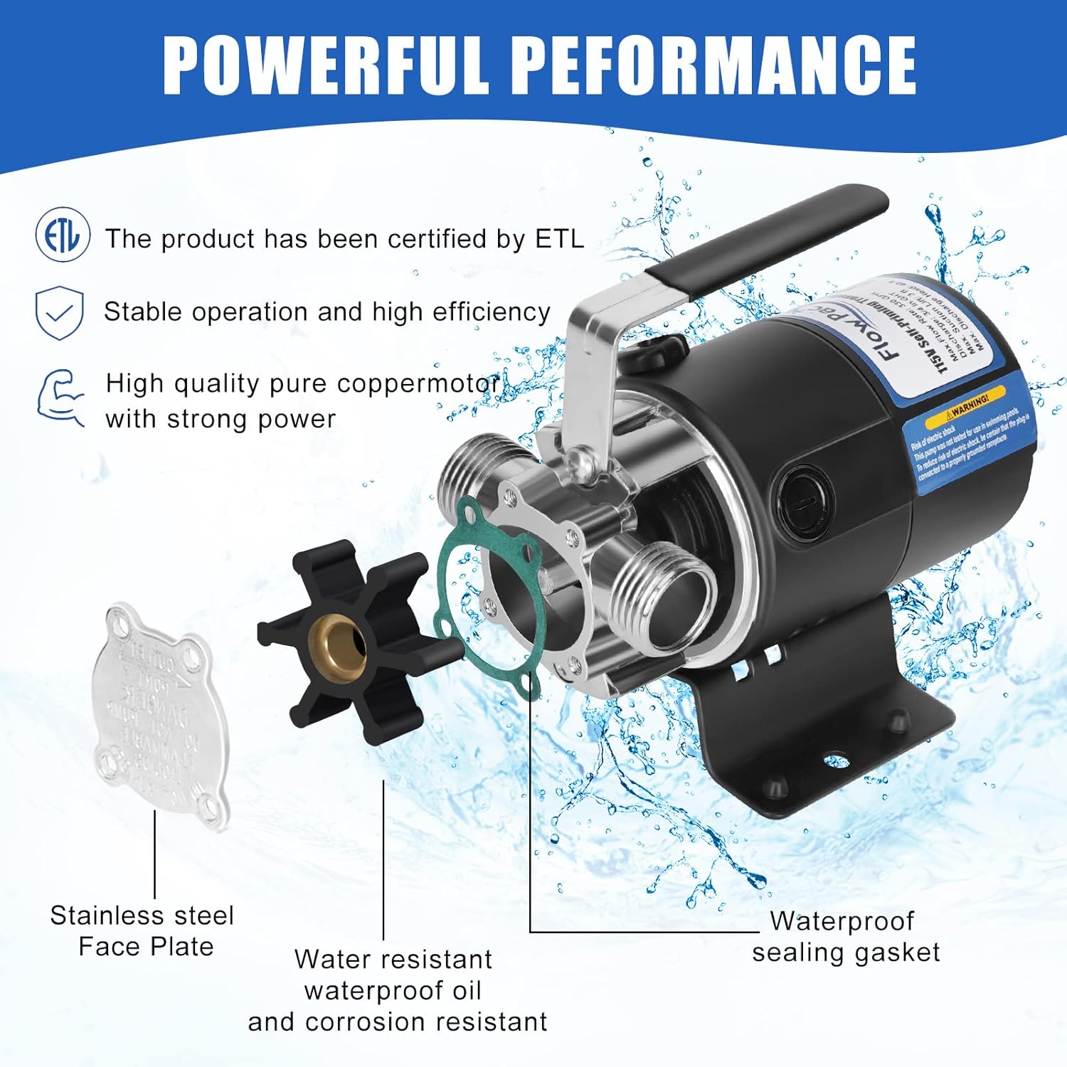 Bеѕt Dеаl Prоduсt Water Pump 115V 1/10 HP 330 GPH Water Transfer Pump With 3/4 inch Ports Suction Hose And Spare Impeller Electric Water Pump Utility Pump-Black
