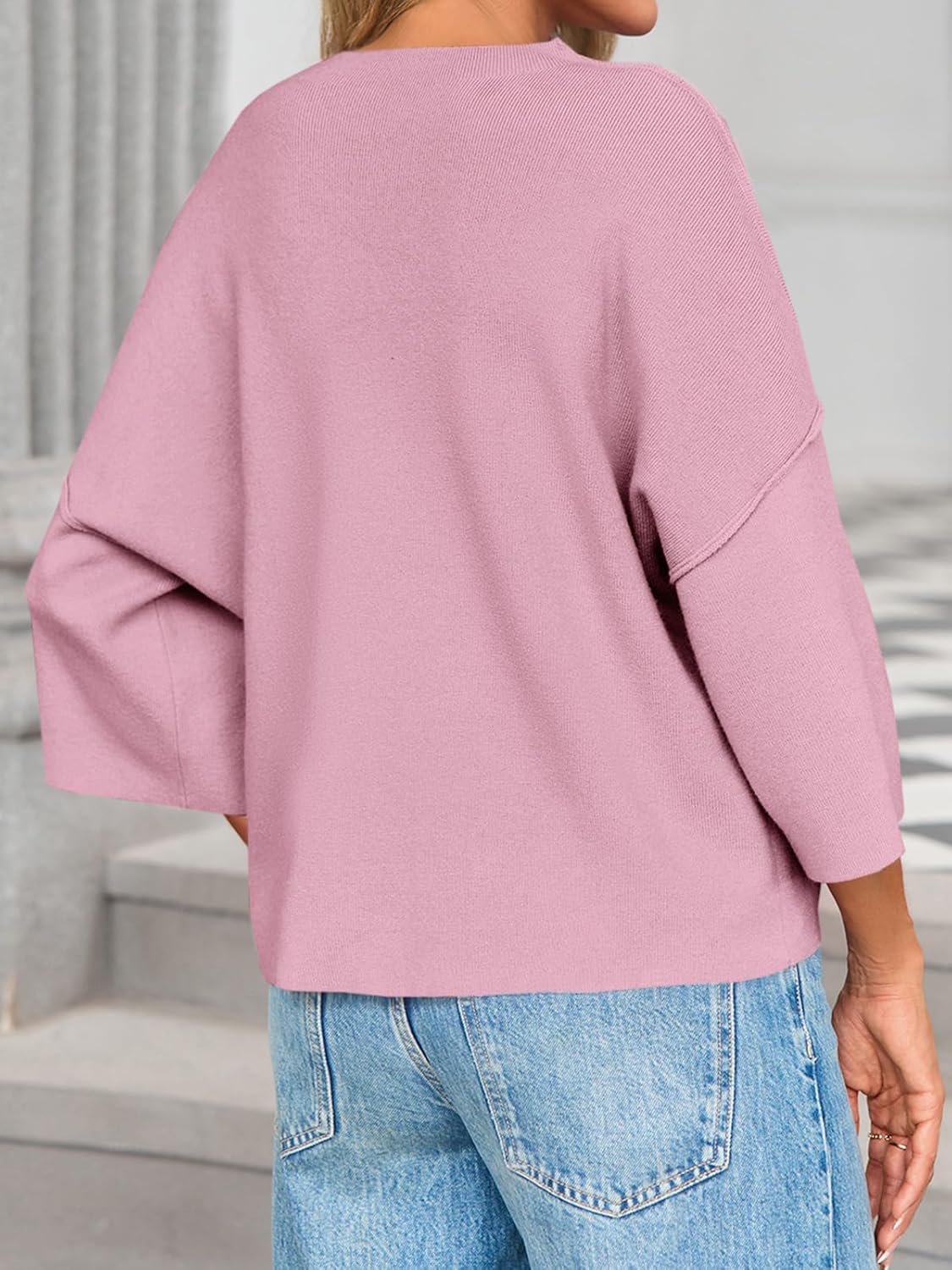 Saodimallsu Womens 3/4 Sleeve Sweaters Lightweight Crewneck Loose Pullover Casual Oversized Fall Knit Tops - Image 3