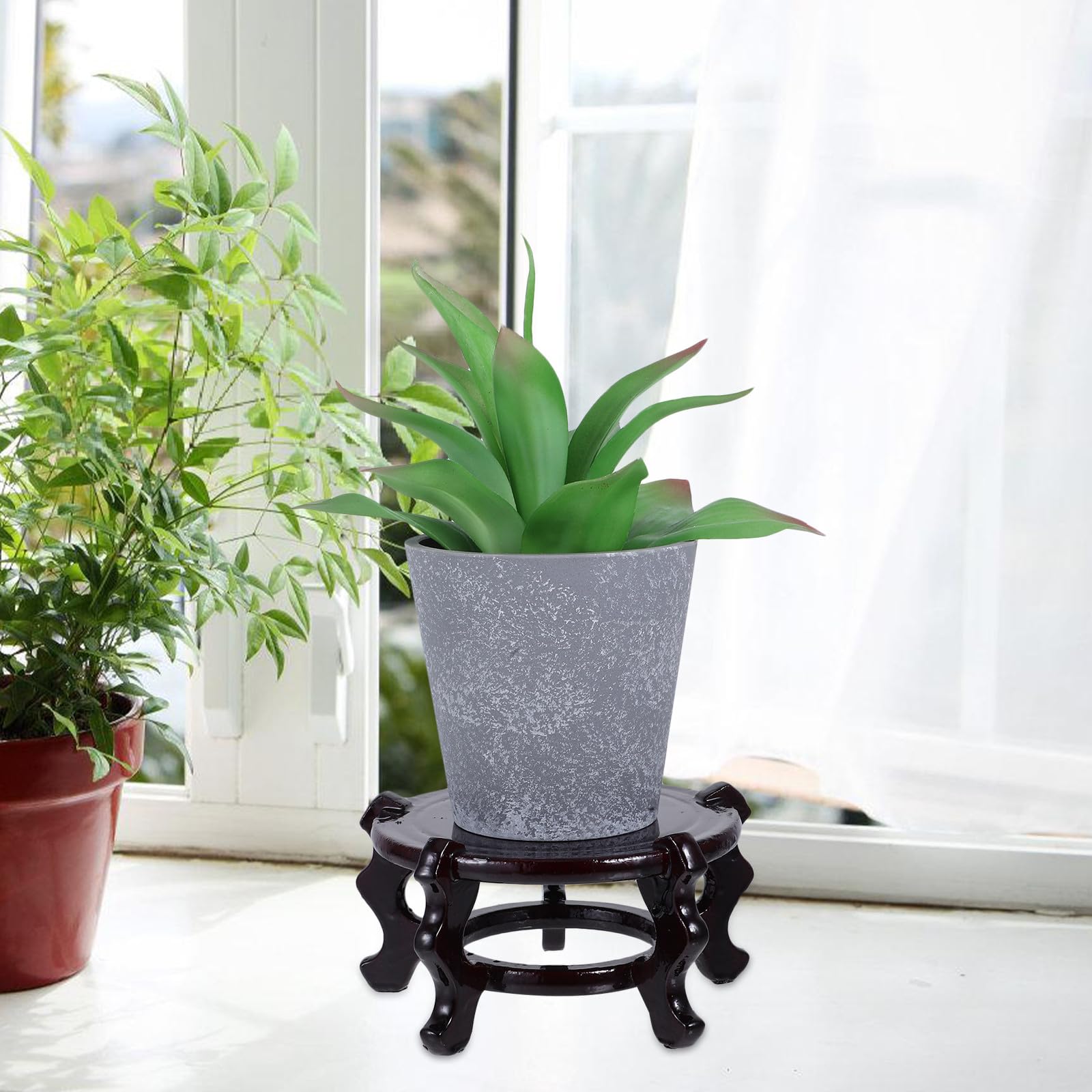 NOLITOY Soporte para Macetas de Madera Maciza Marrón, Base Redonda Resistente para Plantas Interiores, Estante Creativo de 2 Piezas Adecuado para Cualquier Rincón del Hogar