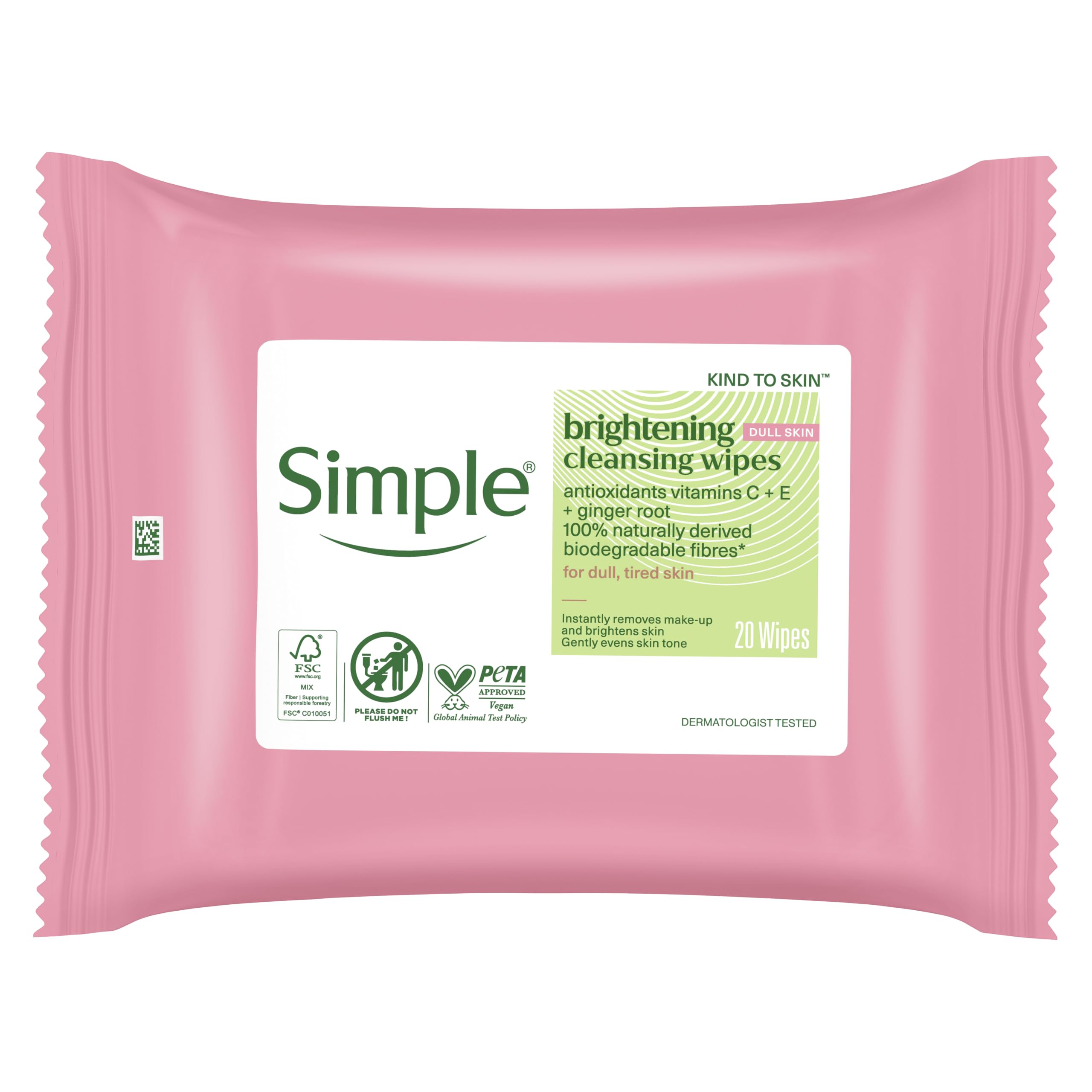 Simple Kind to Skin Brightening Cleansing Wipes 20 wipes