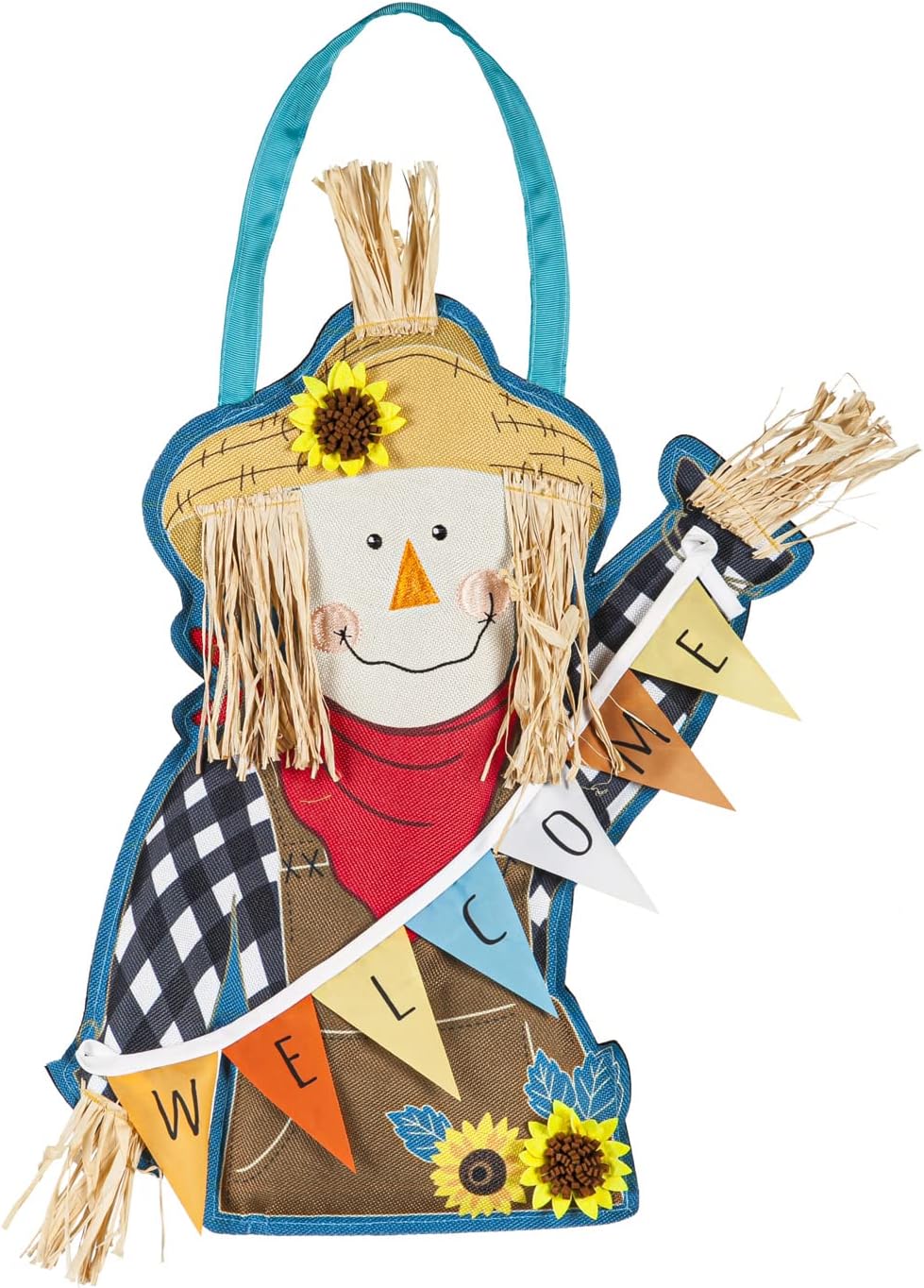 Evergreen Flag Scarecrow Welcome Door Décor Festive Holiday Wreath Door Décor Welcome Decoration for Homes Gardens and Yards