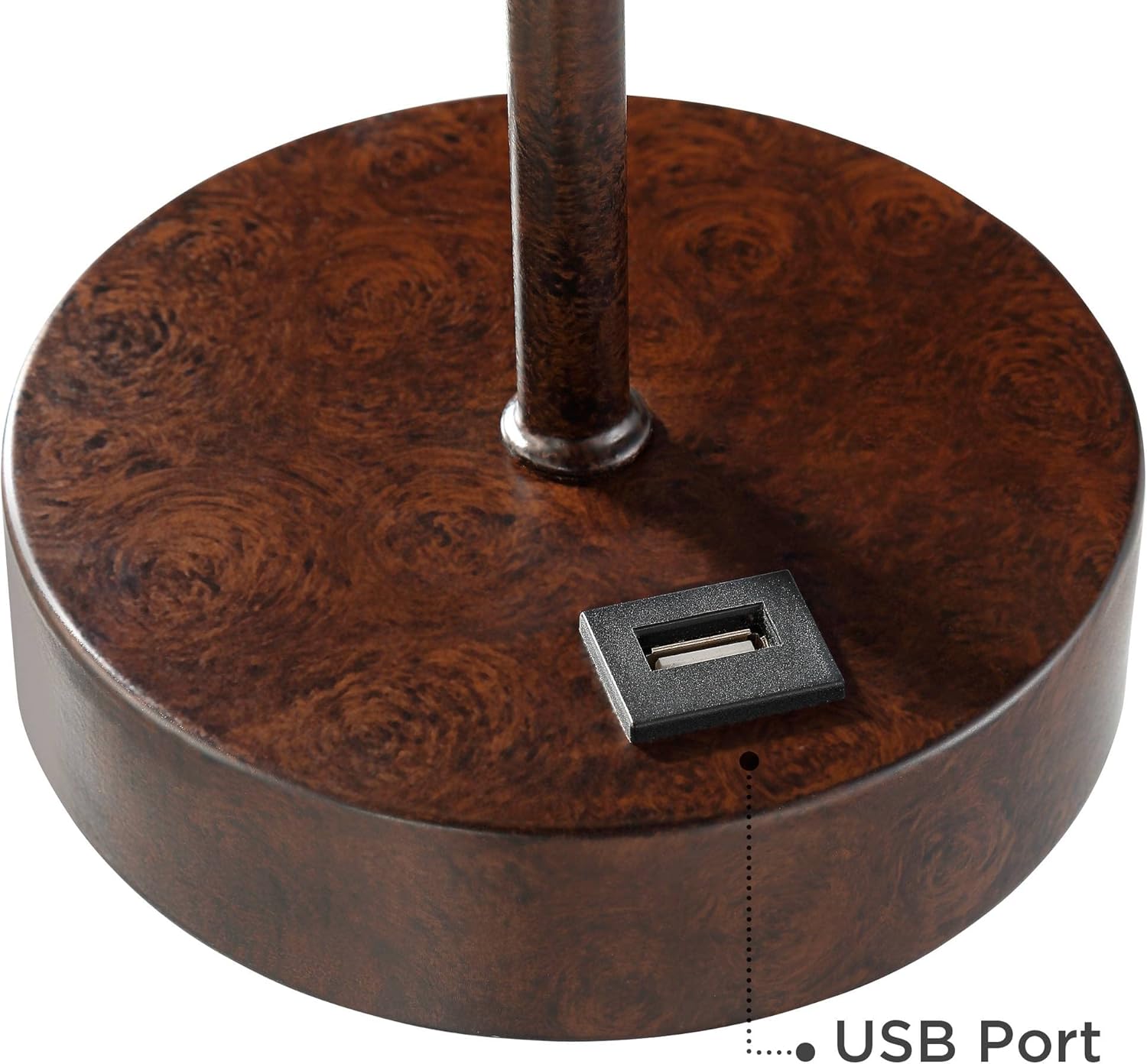 Bronze Metal Table Lamps with Beige Fabric Drum Shade and USB Ports