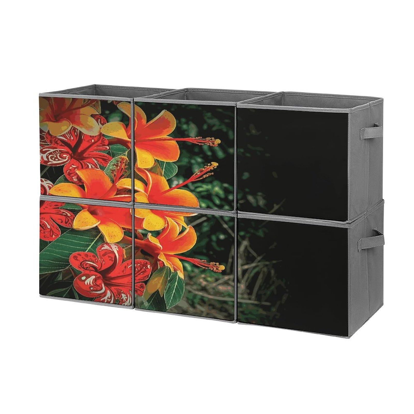 Btcowzrv Style Hawaii Flowers Storage Cubes, 6 Pack Oxford Fabric Foldable Collapsible Bins With Handles, Cubby Storage Baskets Boxes For Closet Shelves Office Organization
