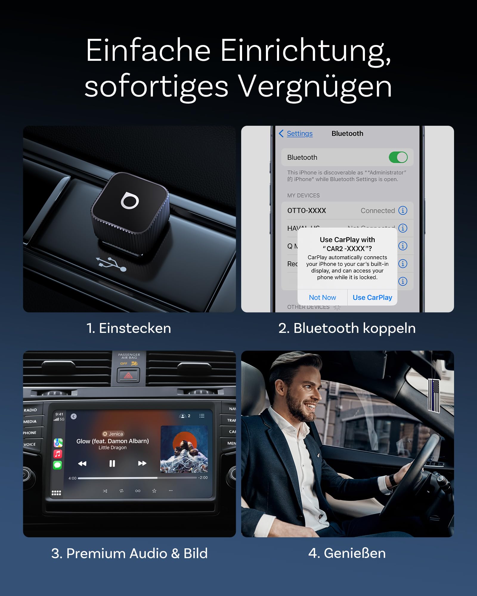 OTTOCAST MINI 3.0 Slim 2026 Upgrade Wireless CarPlay Adapter, 2-in-1 für iPhone & Android Auto, Wandelt kabelgebundenes CarPlay und Android Auto in Wireless um, Schwarz