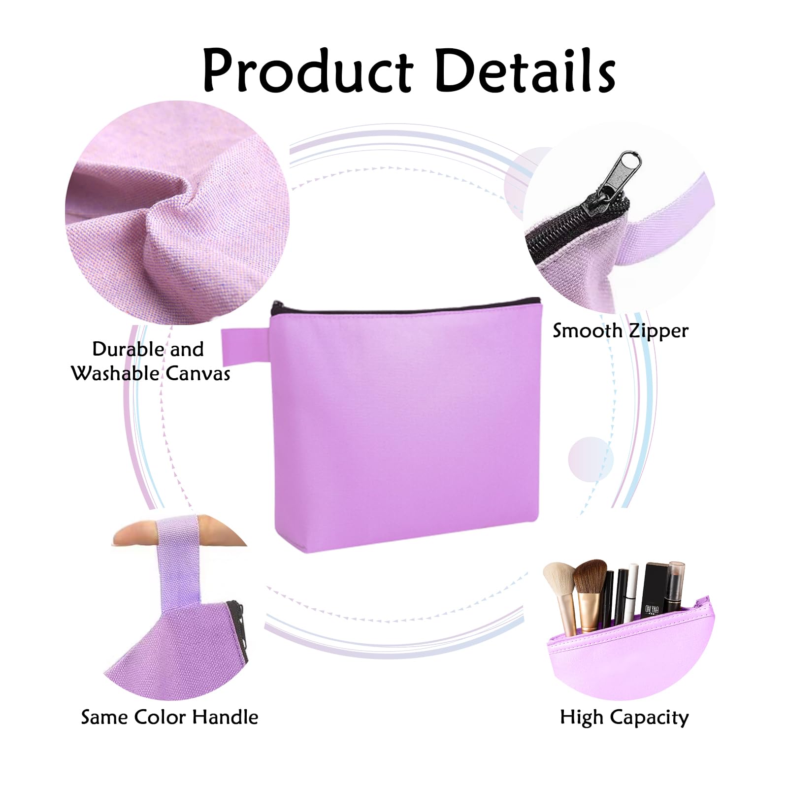 Bolsas de maquillaje de lona, bolsas de cosméticos a granel con cremallera, bolsa de aseo de viaje, Varios colores, 9.8 x 5 x 2 Inch