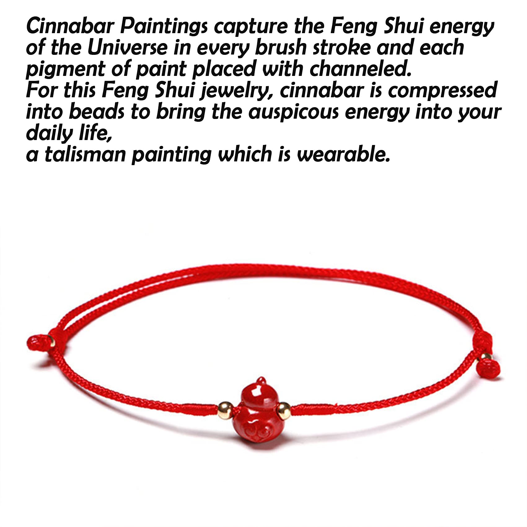 Feng Shui Rotes Zinnober-Reichtumsarmband mit Wu Lou, authentischem Juwel, Chakra-Kristall, Heilung, Reiki-Amulett, Glück, Mut, Glück, Reichtum, Geister, Armband für Männer und Frauen, Rot