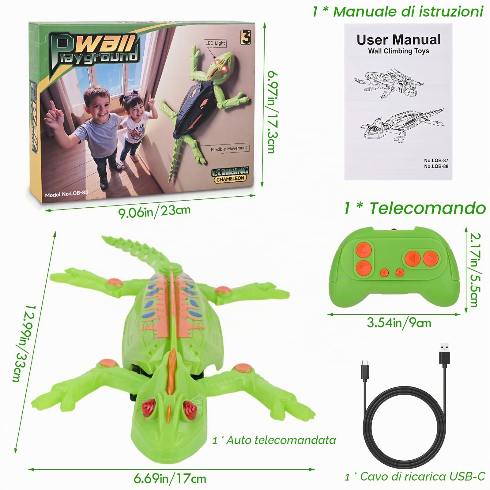 Euakee Ricaricabile Camaleonte Telecomandato, Geco Telecomandato con occhi a LED, Geco Interattivo, Lucertola Robot Giocattoli, Giocattolo per Bambini e Bambine, 4+ Anni (A)
