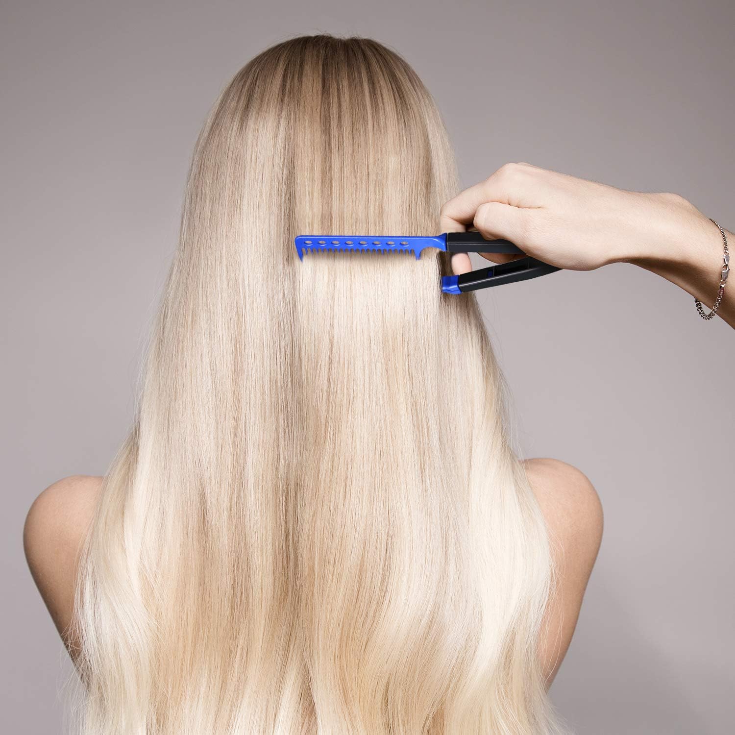 2 Pieces Flat Comb Straightening Comb Salon Hair Brush Combs Hairdressing Styling Hair Straightener V-shaped Straight Comb Straightener (Rose Red, Blue)