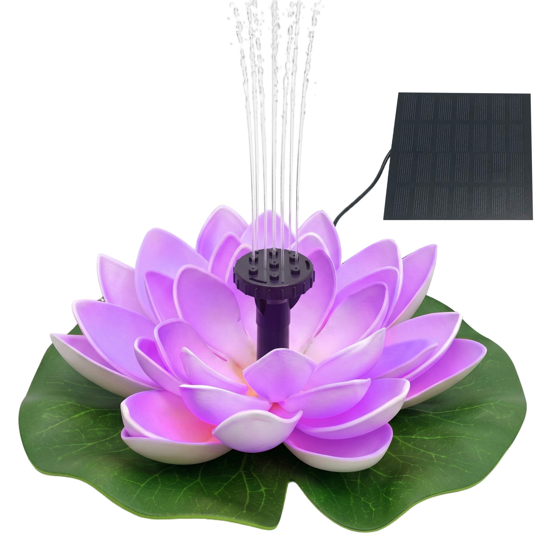 Small Solar Fountain for Bird Bath, Lotus Floating Solar Fountain with 6 Adjustable Nozzles, Powered Garden Water Feature, 1.5w, Purple