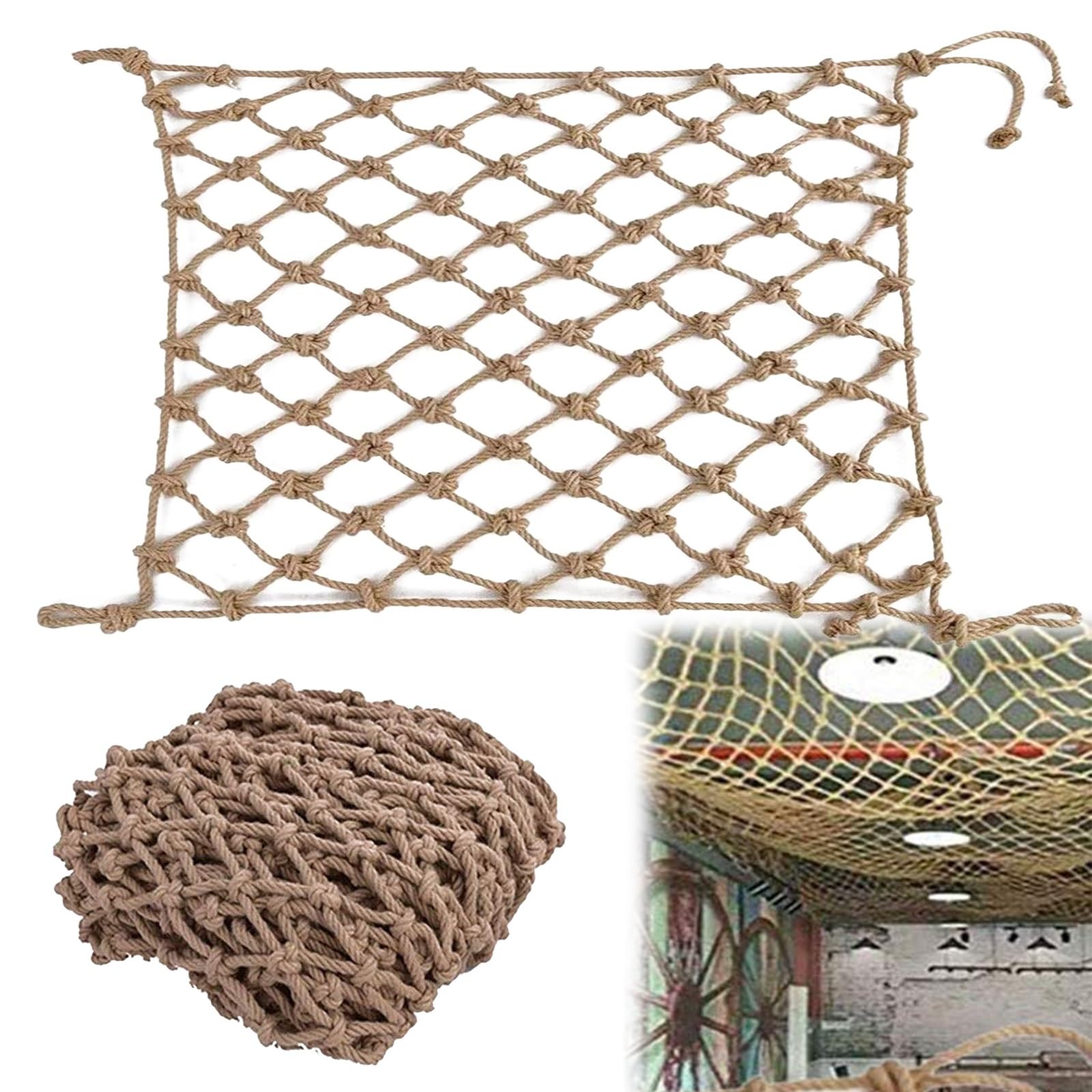 Lwjsocp Brown Multifunctional 10X20ft Hemp Rope Climbing Netting - Hand Woven Indoor/Outdoor Safety Net, Ceiling Decor, Partition, Photo Wall, 1Cm Diameter Rope