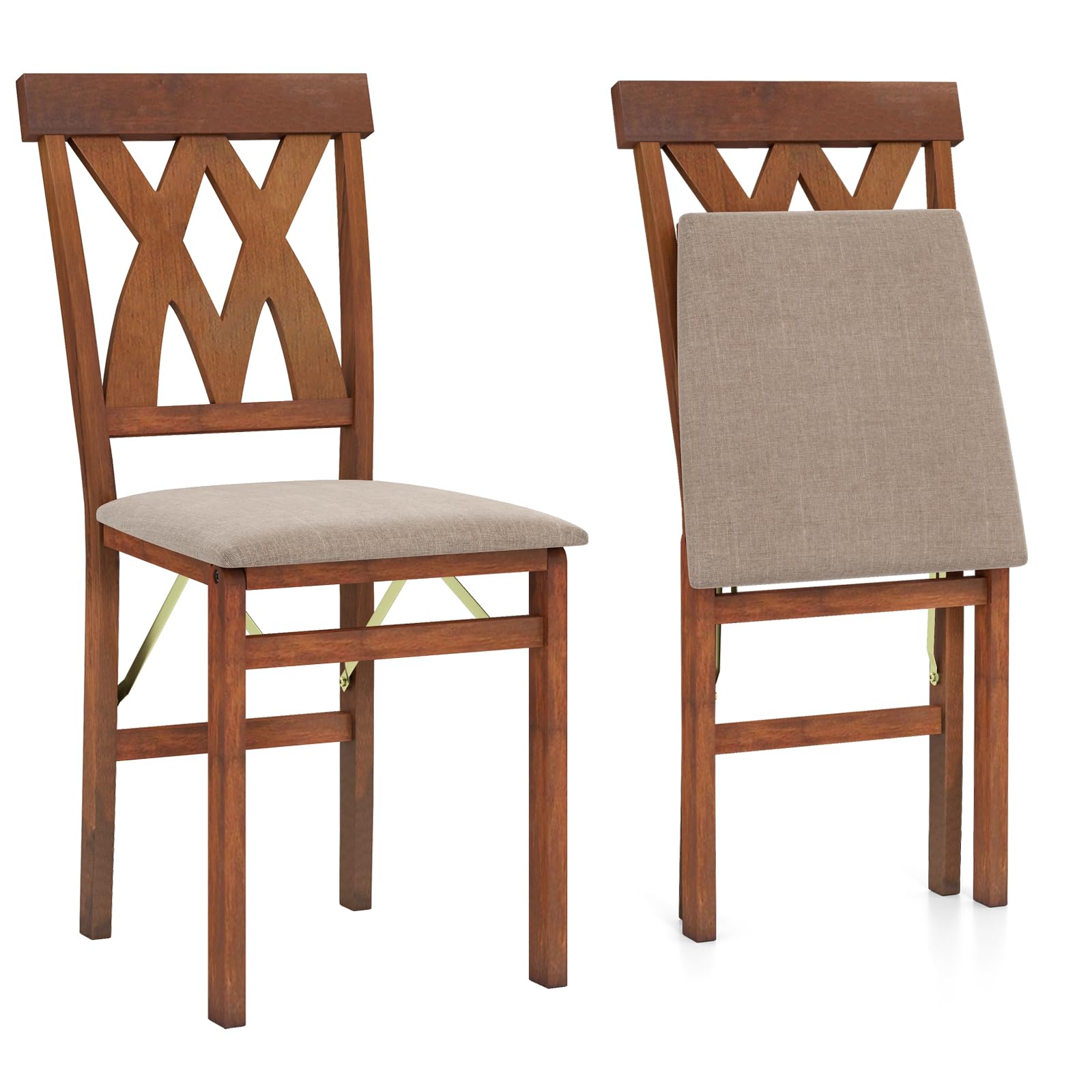 GIANTEX Juego de 2 Sillas de Comedor Plegables, Sillas de Cocina con Estructura de Madera de Caucho y Asiento Acolchado, 41x53x91cm, Carga hasta 150 kg, Ahorra Espacio (Marrón)