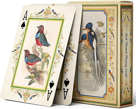 54-Piece Set Vintage Flower and Bird Theme Playing Cards, Exquisite Non-Repeating Illustrations, Anti-Slip Hot Stamping Embossed Design, Suitable for Entertainment
