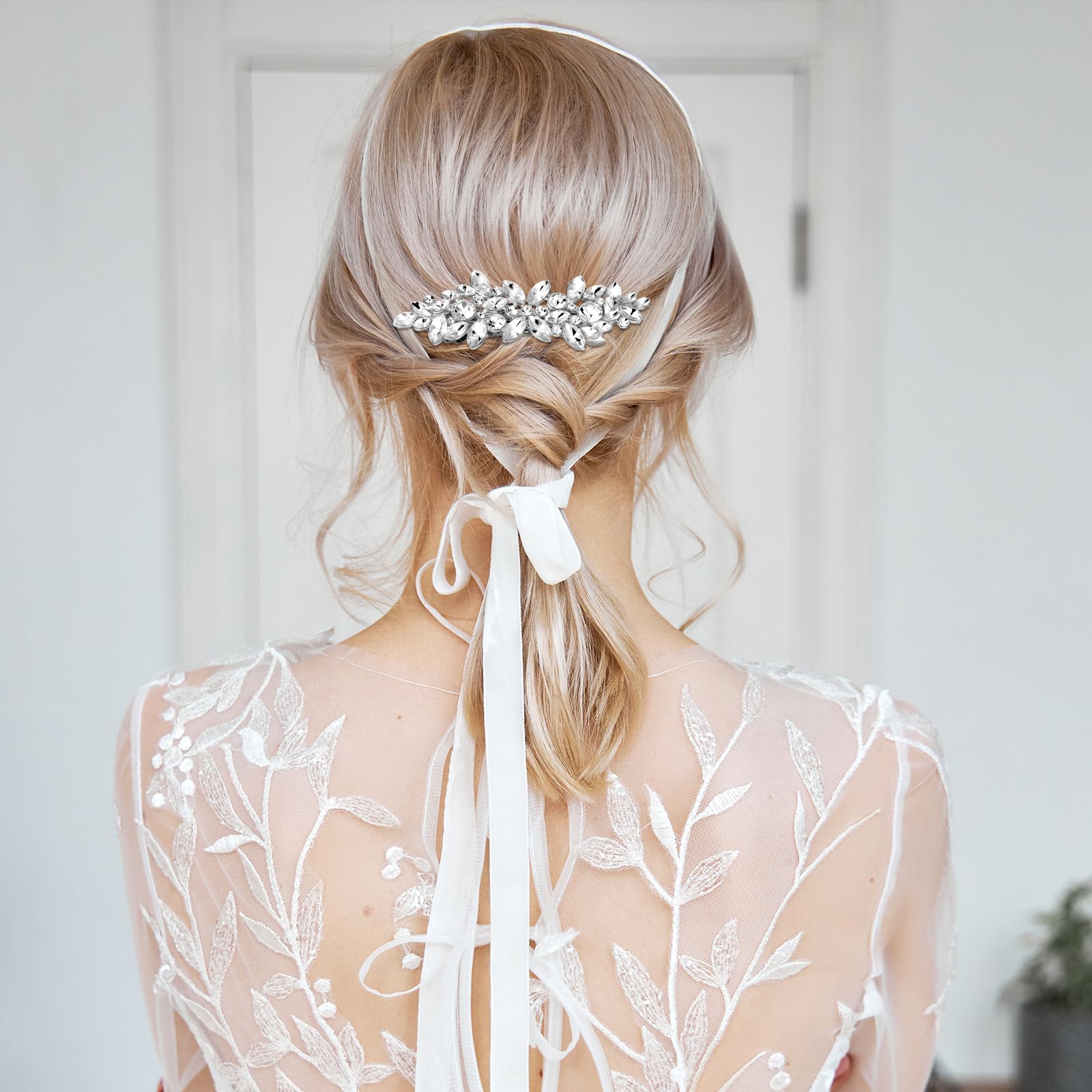 Janinka 10 fermagli per capelli da sposa con strass, forcine per capelli da sposa, forcine argentate per capelli a forma di foglia e fiore, eleganti accessori per capelli per sposa, donne e ragazze