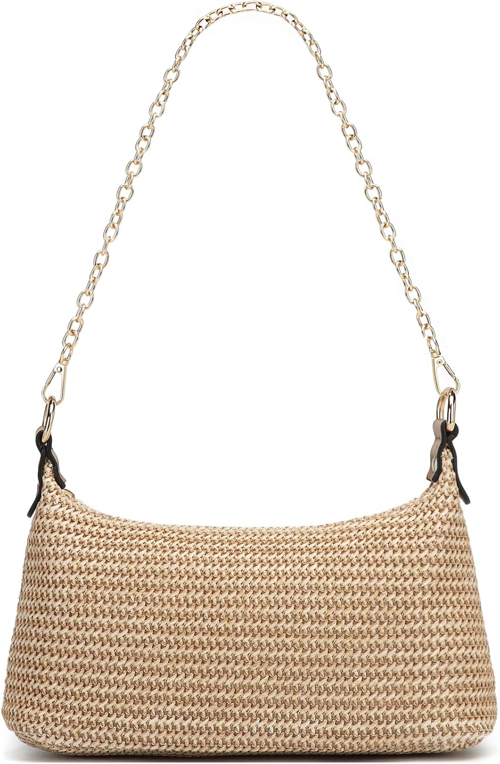 CROJUYI Straw Shoulder Bag for Women Soft Small Woven Shoulder Purse Handbag,Beach Tote Straw Bag for Summer