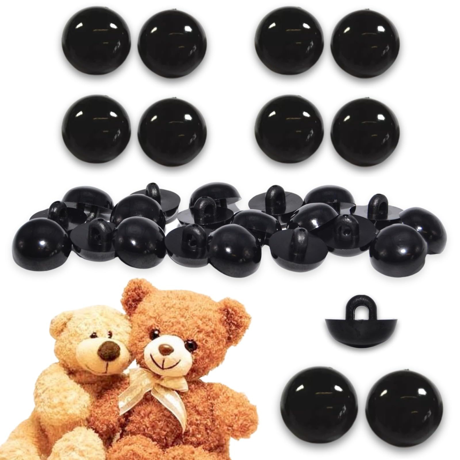 celloexpress 13.5mm Black Half Round Button Sew On Eyes 4 Pairs