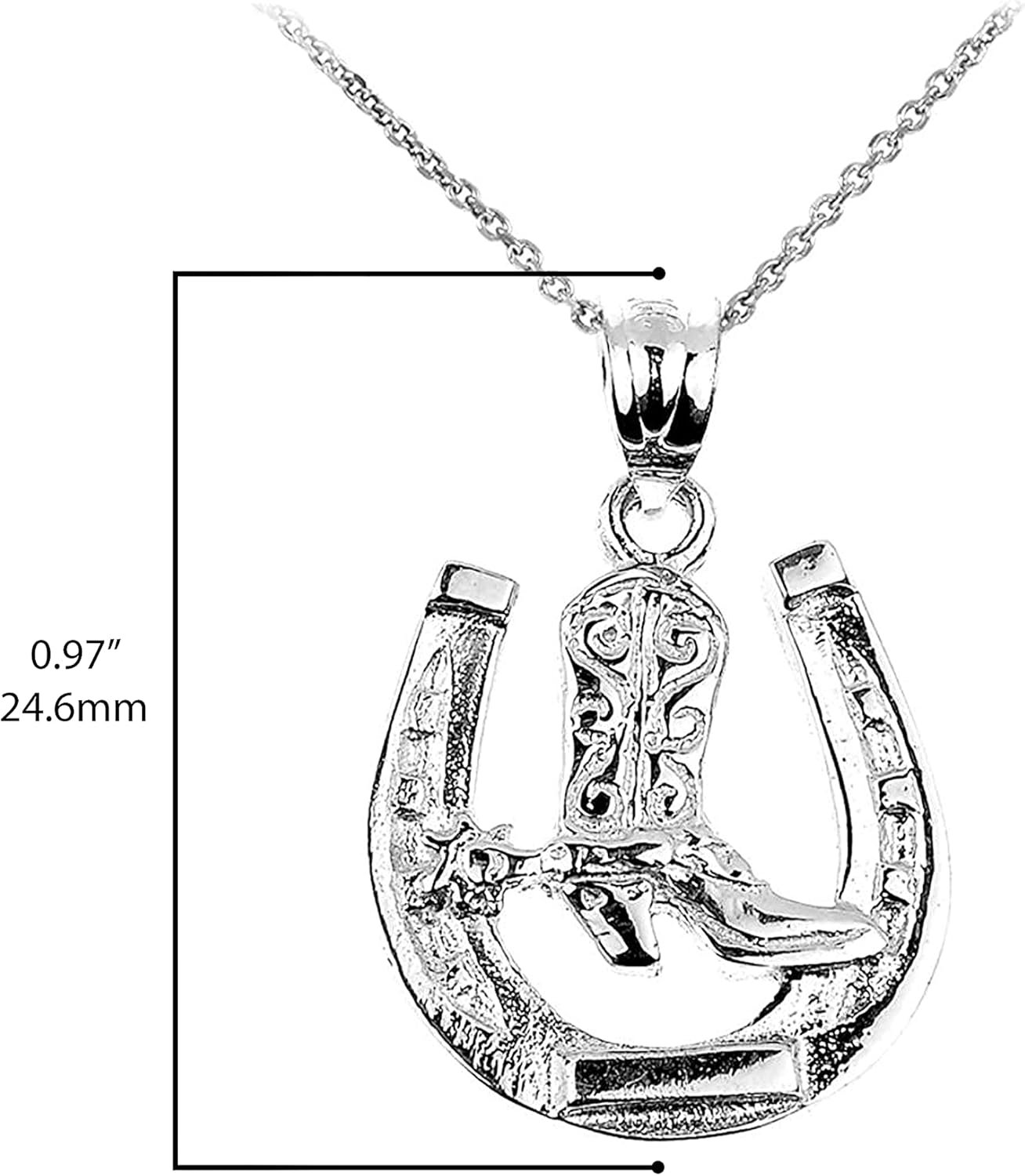 Claddagh Gold .925 Sterling Silver Lucky Horseshoe with Cowboy Boot Charm Pendant Necklace - Choice of Pendant Only or Chain Length - Image 4