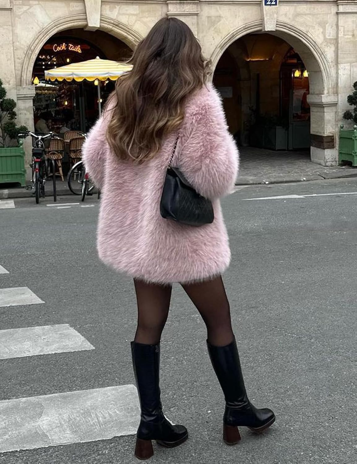 Wyeysyt Womens Faux Fur Coat Long Fluffy Shaggy Jacket Lapel Winter Furry Coats Fuzzy Outerwear - Image 3