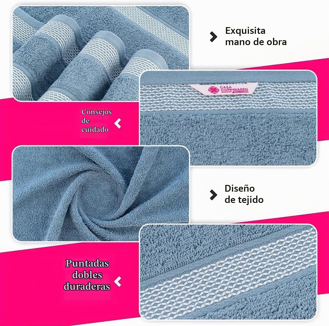 Casa Copenhagen Juego de 6 Toallas de baño 600 gsm, Azul empolvado | Solitaire 100% algodón egipcio puro para baño, cocina y ducha: 2 toallas baño, 2 de mano, 2 paños (set regalo mujer y hombre)