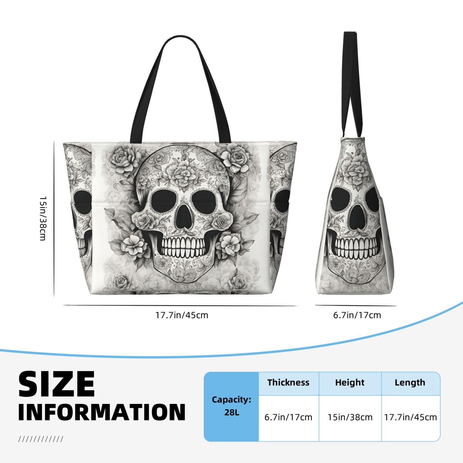 Sac de transport extra large avec tête de mort mexicaine, sac de plage pliable avec sac, sac de week-end, sac de voyage, sac de nuit