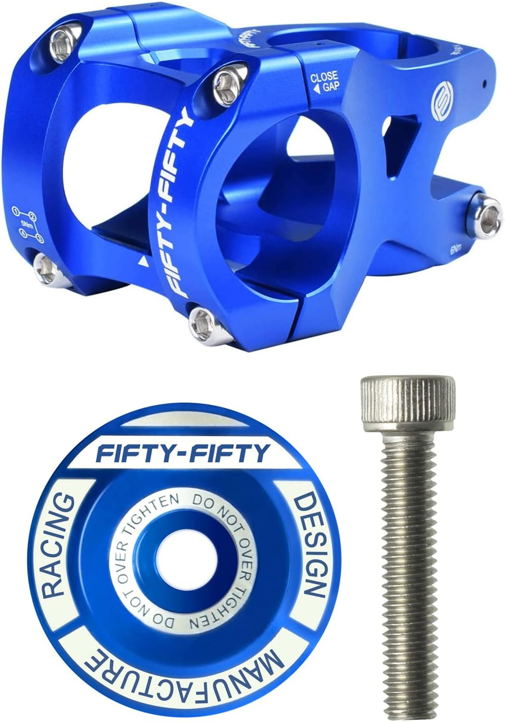 FIFTY-FIFTY Aluminum Alloy Mountain Bike Stem for 1-1/8 Steer Tube 31.8mm Handlebar, Headset Top Cap with Titanium Bolt for All Mountain, MTB, Downhill, Freeride