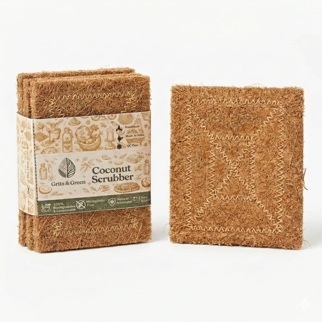 Grits & Green Natural Coconut Coir Kitchen Scrubber Pads | Eco-Friendly, Biodegradable Dish Wash Scrubbers | Non-Scratch for Non-Stick & Stainless | Zero-Waste Kitchen Cleaning (4 * 3In, 3, Count)-image-6
