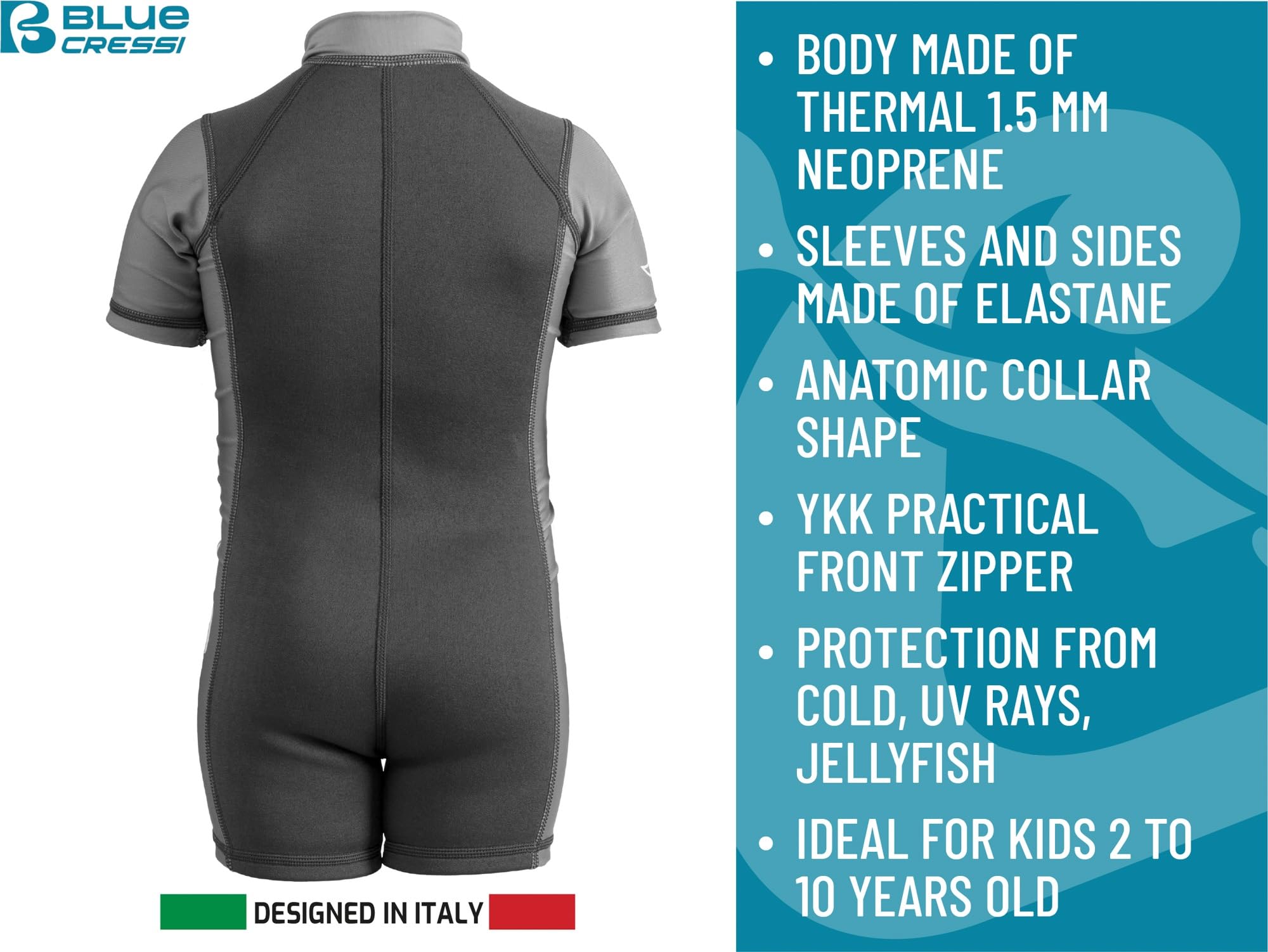 CRESSI dal 1946 - Kids Shorty Wetsuit Short Sleeve - Muta Corta Protettiva in Neoprene Ultra Stretch 1.5/2mm per Bambini