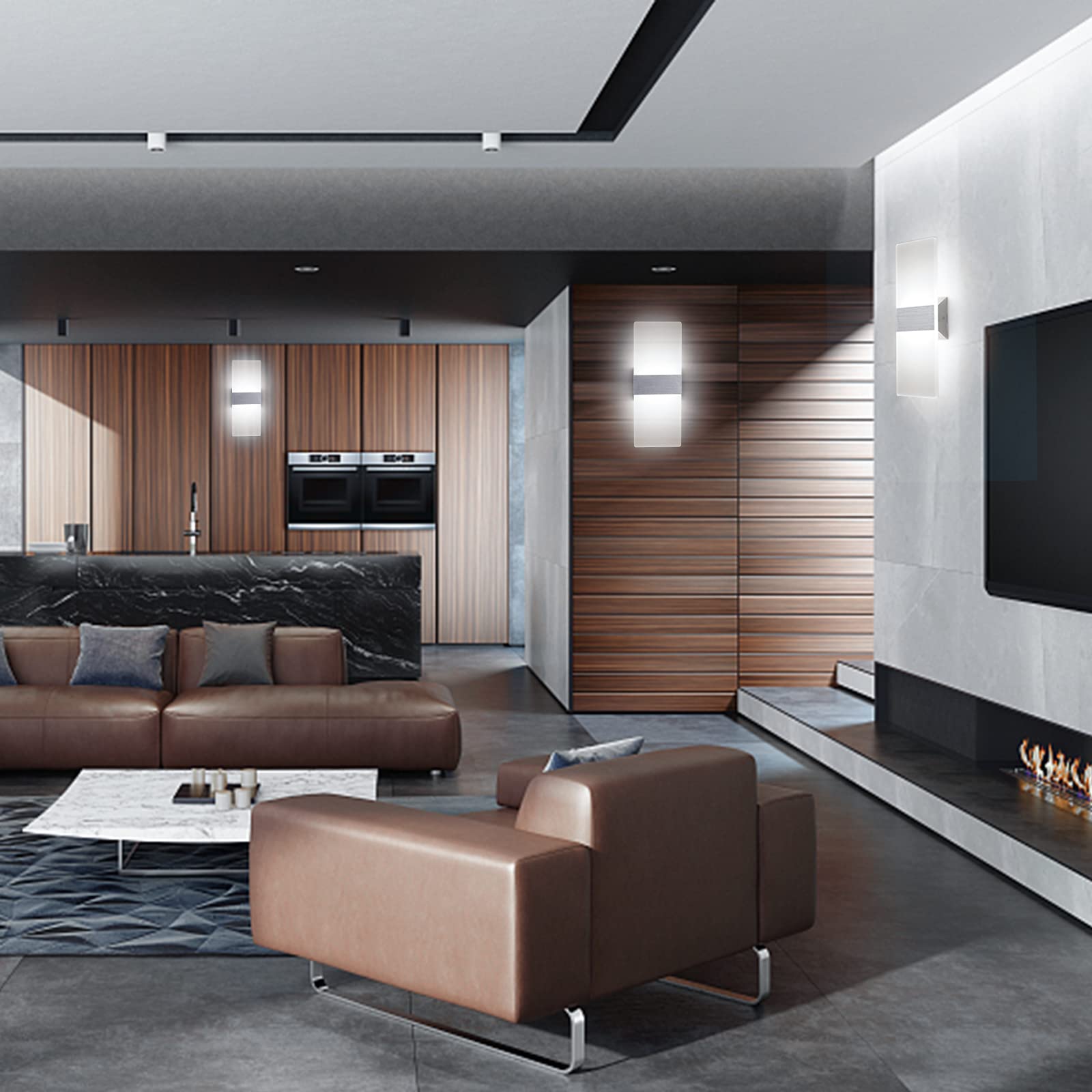 4 Pezzi LED Lampada da Parete Interno 12W Bianco Freddo, Moderno Applique da Parete Interni, Lampada a Muro in Acrilico Perfetto per Soggiorno Corridoio Bagno Le Scale Luce Notturna