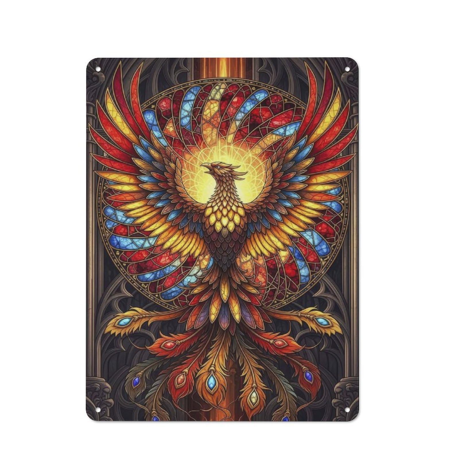 Junmoney Style-1 Classic Stained Glass Phoenix Metal Wall Sign 40X30cm, Pub Wall Decor For Diner, Restaurant, Shed Or Kitchen